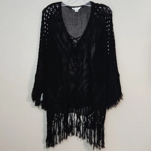 Hula Moon 💯% Cotton Black Oversized Crochet Swim Cover-Up, Size S~NWOT - Picture 1 of 7